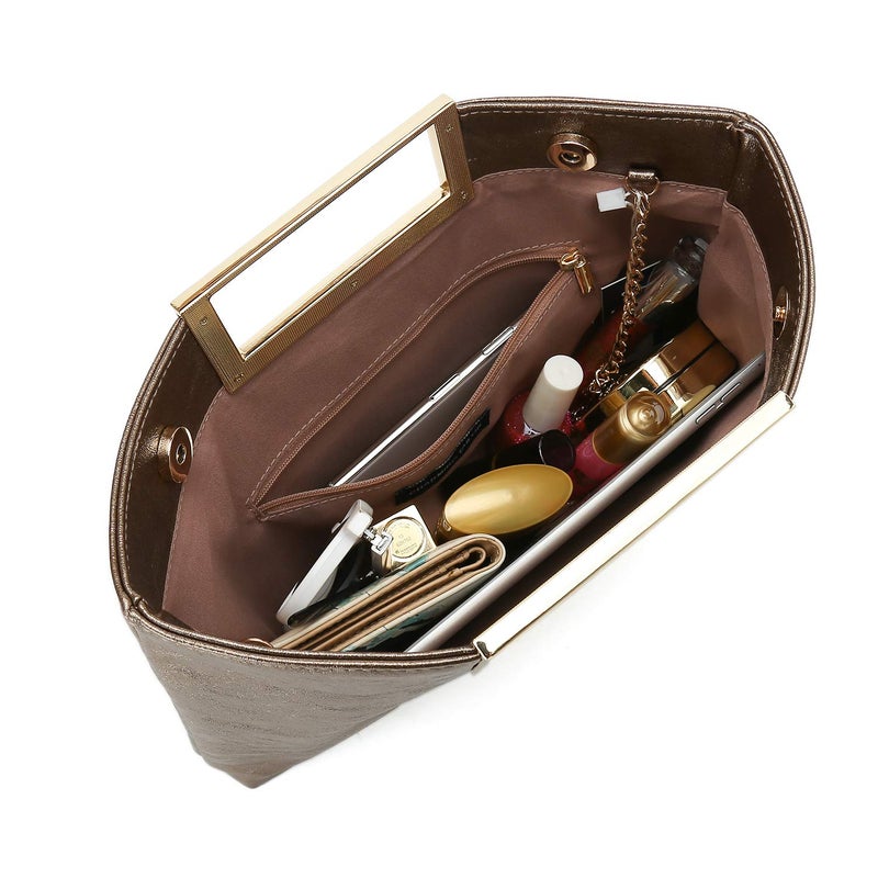 CHARMING TAILOR Fashion PU Leather Handbag Stylish Women Convertible Clutch Purse (Bronze) - Image 5